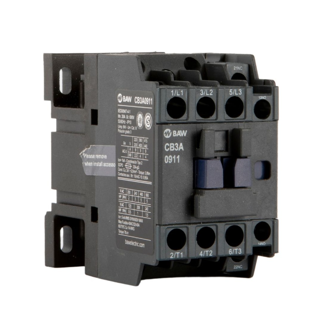 CONTACTOR BAW 3P 11KW 25A 1 NO 220V.