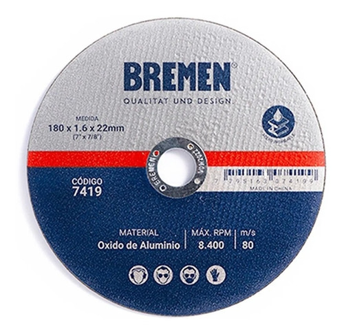 DISCO DE CORTE metal BREMEN 115X1.6X22MM OX. ALUMINIO X UNIDAD