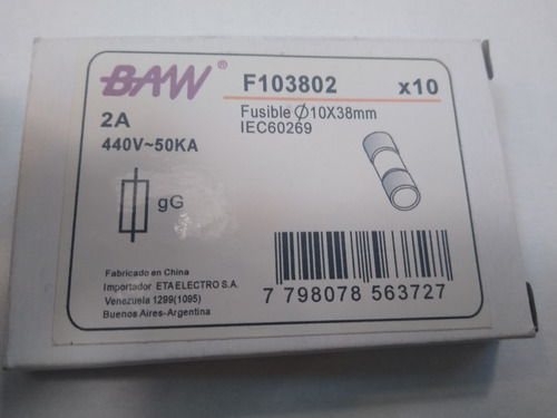 FUSIBLE BAW 10X38mm 2A gG