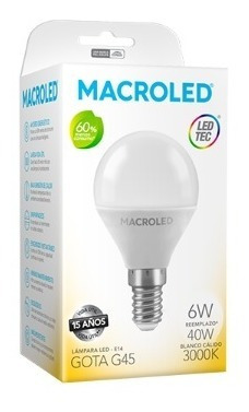 LAMPARA GOTA LED 6W E14 CALIDA MACROLED