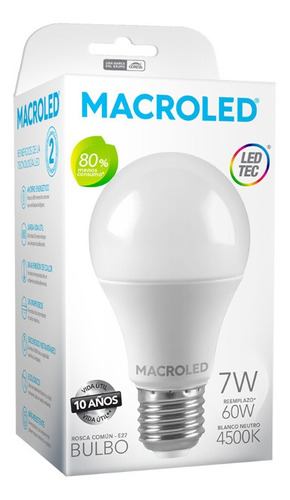 LAMPARA LED MACROLED BULBO E27 7W NEUTRA 630 Lm