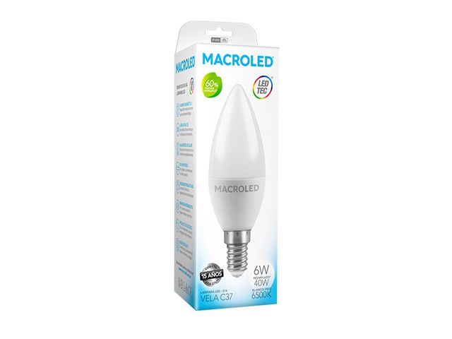 LAMPARA LED VELITA FRIA E14 MACROLED 6W 540Lm