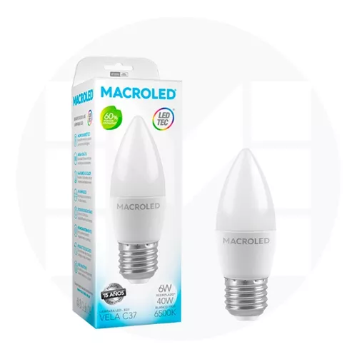 LAMPARA VELITA LED MACROLED 6W E27 FRIA