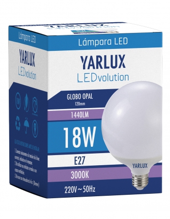 LED GLOBO OPAL 120MM 18W E27 BLANCO CALIDO 3000K YARLUX 1440