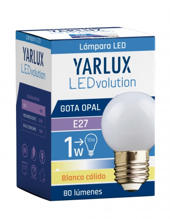 LED GOTA OPAL 1W E27 2700K BLANCO CALIDO YARLUX 80 Lm