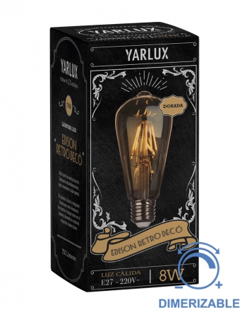 LED PERA RETRO DECO 8W E27 DORADO DIMER YARLUX 750 Lm