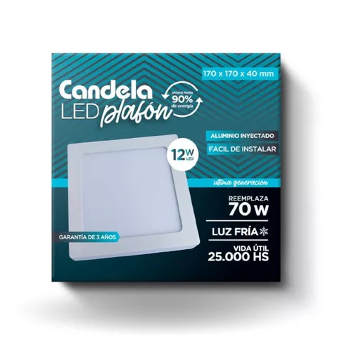 LED PLAFON CUADRADO APLICAR 12W FRIA CANDELA