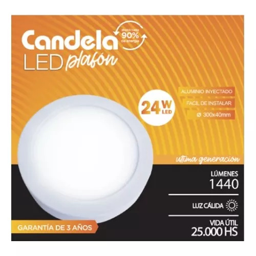 LED PLAFON REDONDO APLICAR 24W CALIDO CANDELA