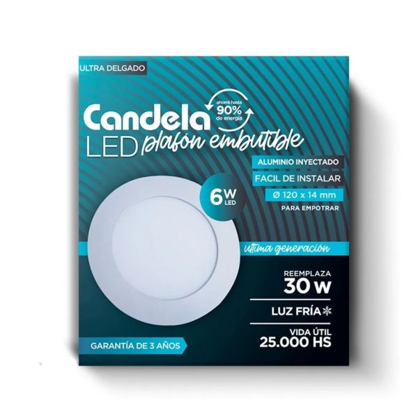 LED PLAFON REDONDO EMBUTIR 6W FRIA CANDELA