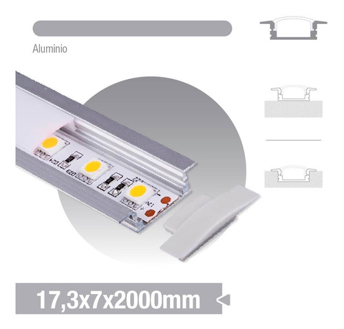 PERFIL ALUMINIO P/TIRA LED CON ALAS (7X17MM) X 2 MTS