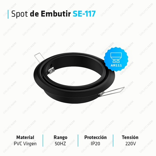 SPOT EMBUTIR MOVIL FERROLUX AR111 GU10 PVC NEGRO