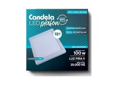 LED PLAFON CUADRADO APLICAR 18W FRIA CANDELA