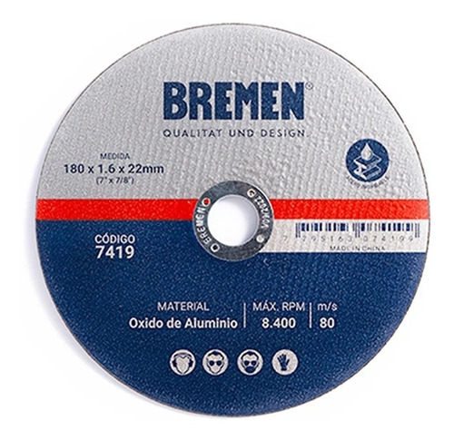 DISCO DE CORTE metal BREMEN 115X1,2X22MM OX.ALUMINIO X UNIDAD