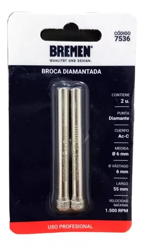 BROCA DIAMANTADA 6MM (X UNIDAD) BREMEN