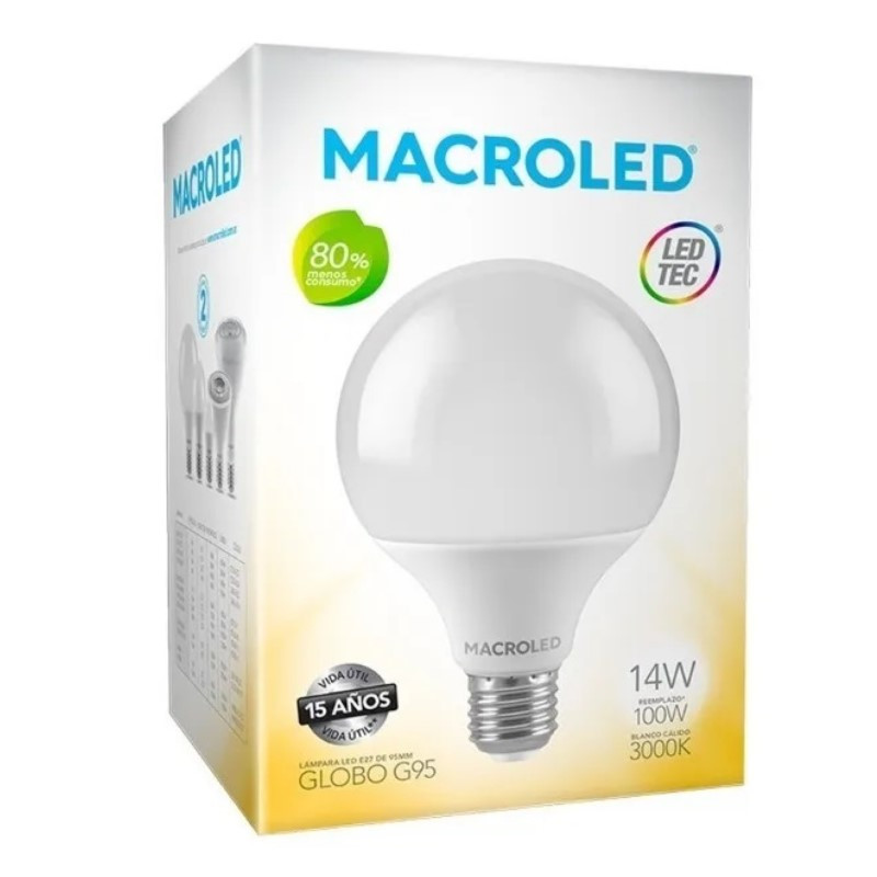 LAMP LED GLOBO G95 MACROLED 14W 3000K 1600Lm