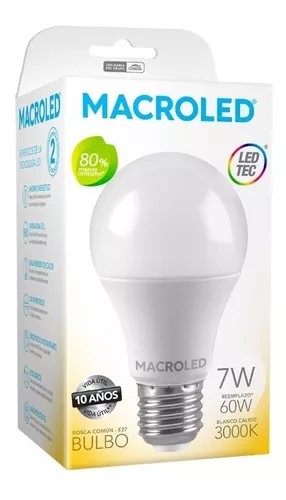 LAMPARA LED MACROLED BULBO E27 6.5W CALIDA 630 Lm