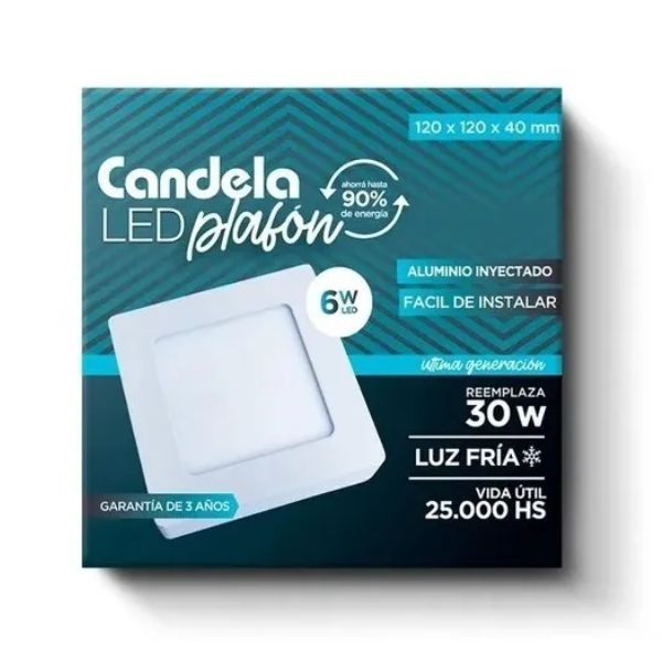 LED PLAFON CUADRADO APLICAR 6W CALIDO CANDELA (copia)