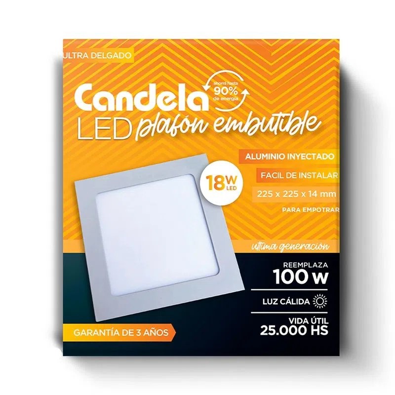 LED PLAFON CUADRADO APLICAR 18W CALIDO CANDELA