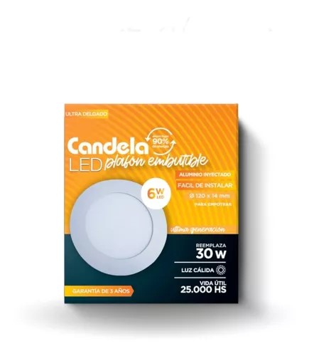 LED PLAFON REDONDO EMBUTIR 6W CALIDA CANDELA