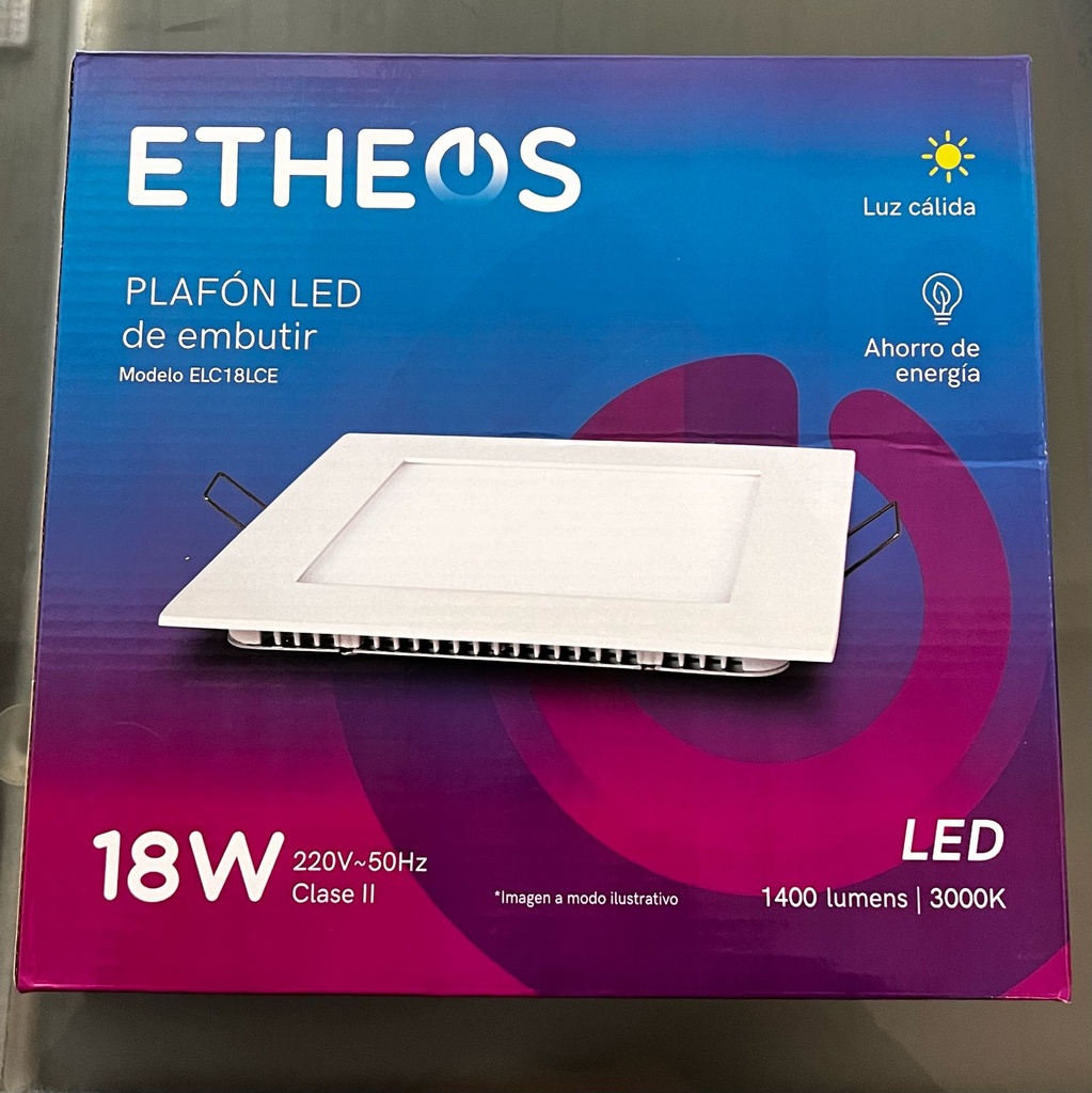 LED PLAFON CUADRADO EMBUTIR 18W CALIDO ETHEOS