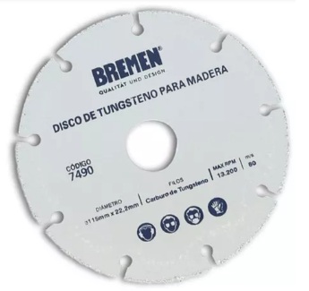 DISCO DE TUNGSTENO PARA MADERA 115 X 22,2mm BREMEN