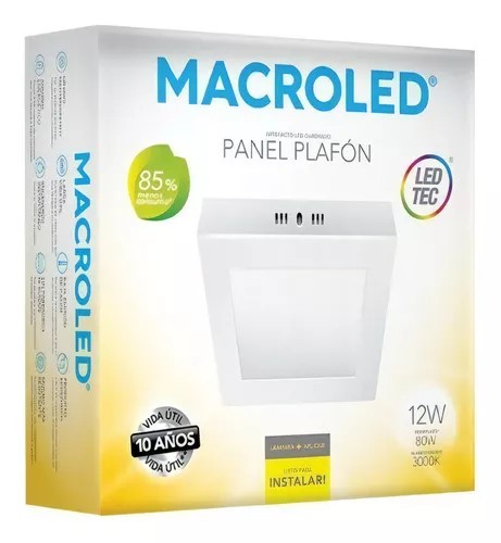 LED PLAFON CUADRADO APLICAR 12W CALIDO MACROLED