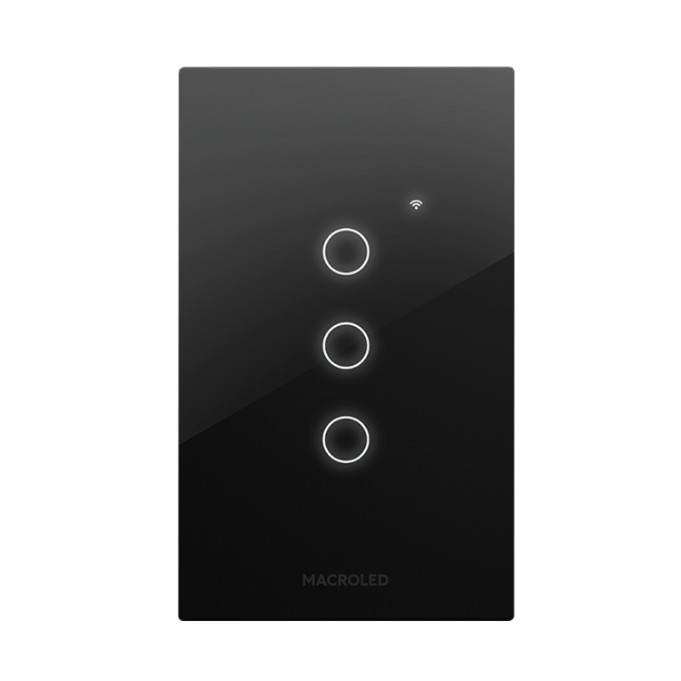 TECLA SMART NEGRA VIDRIO 3 CANALES MACROLED C/CAPACITOR