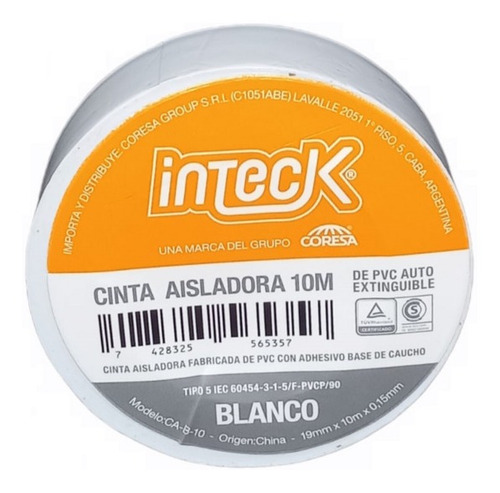 CINTA AISLADORA PVC BLANCA 20MTS INTECK