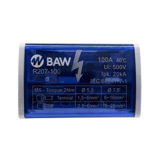 [R207100] BORNERA REPARTIDOR DIN 2P 100A 7 TOMAS BAW