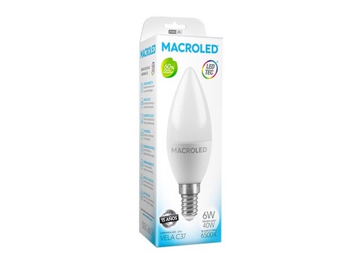 [C376E14] LAMPARA LED VELITA FRIA E14 MACROLED 6W 540Lm