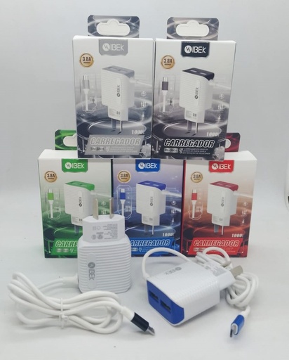 [IB3801] CARGADOR IBEK CARGA RAPIDA CABLE "TIPO C" 2 USB 3.8A (copia)