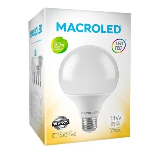 [G9514E27] LAMP LED GLOBO G95 MACROLED 14W 3000K 1600Lm