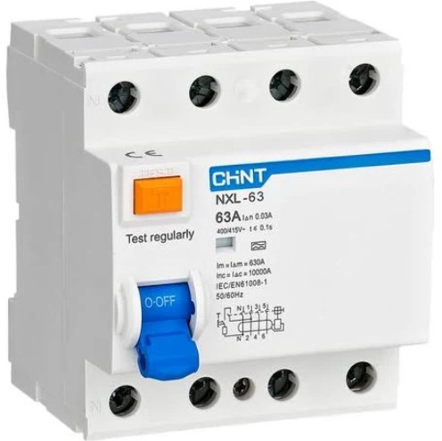 [NXL-63 3P+N 25A 30mA AC 6kA] DISYUNTOR TETRAPOLAR CHINT NXL, 25A - 30mA - Clase AC - 6kA