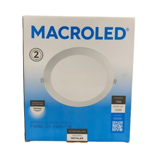 [PER18CW] PANEL LED EMBUTIR CIRCULAR MACROLED 18W FRIO 6000K