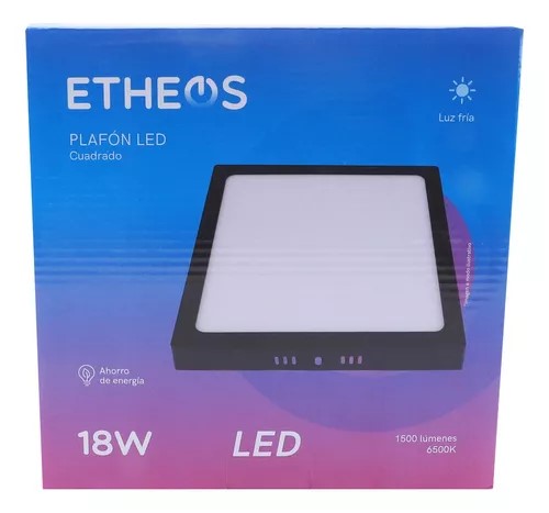 [PLC18LC] LED PLAFON NEGRO CUADRADO APLICAR18W CALIDO ETHEOS